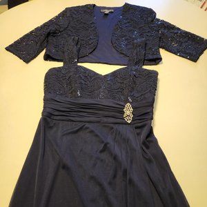 R&M NAVY BLUE MAXI DRESS WITH SEQUIN BOLERO JACKET 8P